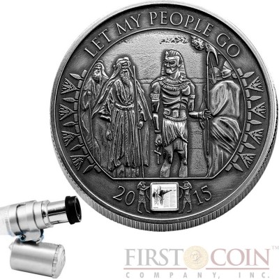 Burkina Faso LET MY PEOPLE GO NANO MOSES TALES OF THE BIBLE Silver coin 1000 Francs Antique finish 2015 Nano chip insert 1 oz